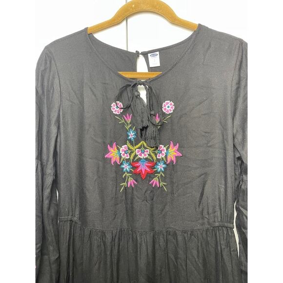 Old Navy Dark Floral Embroidered Midi Dress Sz S Baloon Sleeve Fairy Whimsical - Picture 3 of 15
